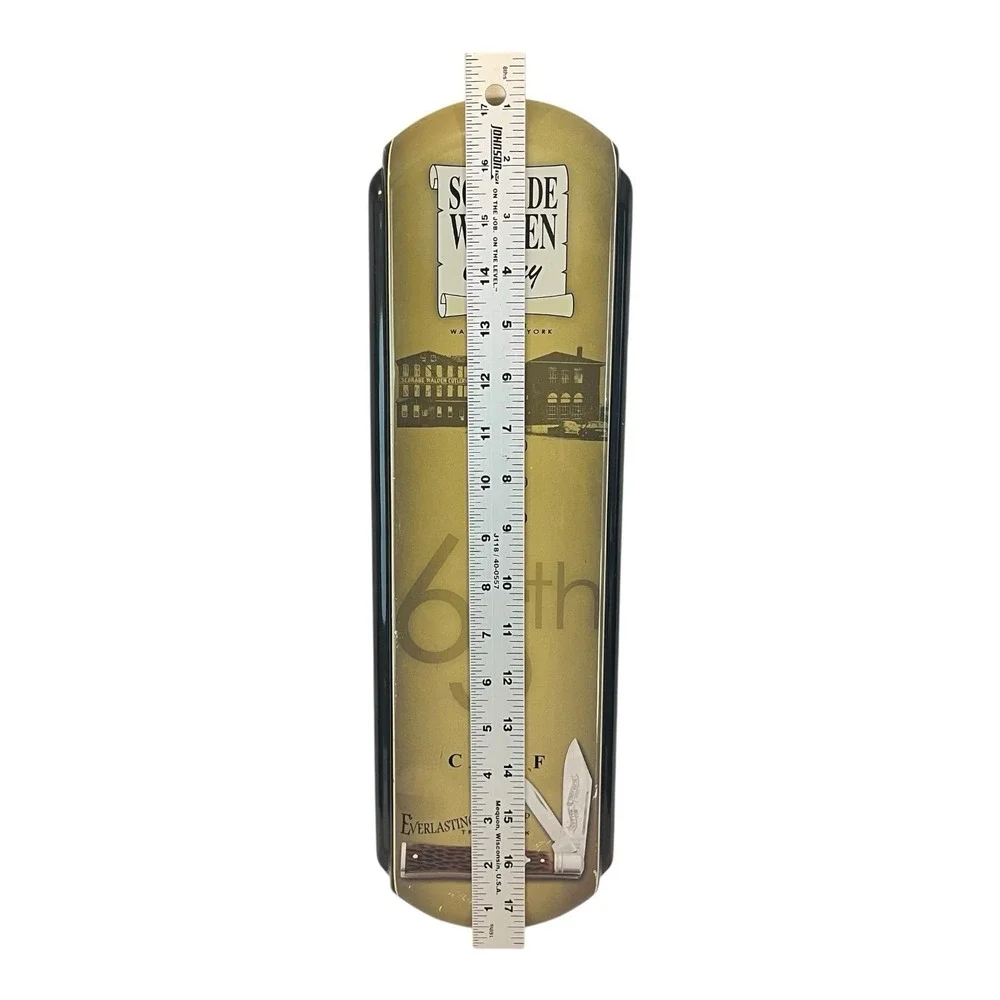 Vintage Schrade Walden Cutlery Metal Thermometer Advertising Wall Sign 17.5x4.5